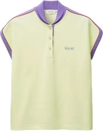 Versace Geborduurd-logo katoenen piqu&eacute; polo - Dames - Polos - Geel - M - Katoen - Tops
