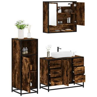 Berkfield Home 3 Piece Bathroom Furniture Set Smoked Oak Engineered Wood in Brown