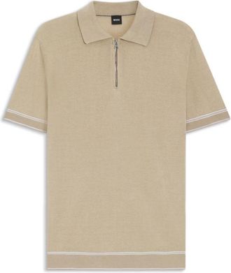 BOSS Zip-neck sweater in a linen blend