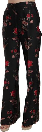 Dolce & Gabbana Floral Print Black Boot Cut Trouser Womens Pants