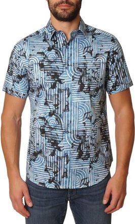 Robert Graham Waylon Short Sleeve Woven Shirt in Indigo at Nordstrom Rack, Size Xx-Large