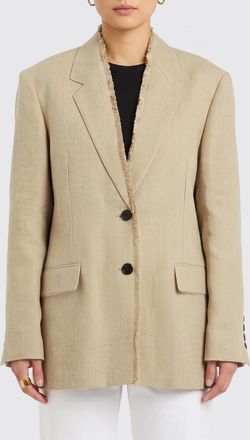 Toteme Single-Breasted Blazer in Beige Linen with Lapels and Flap Pockets