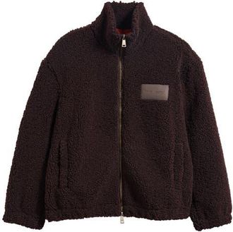 Reiss Mach Graphic High Pile Fleece Jacket in Chocolate Brown at Nordstrom, Size Xx-Large