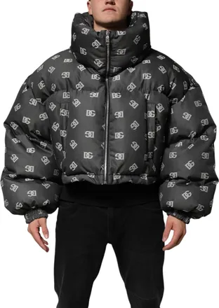 Dolce & Gabbana Black Dg Monogram Full Zip Puffer Men Jacket Nylon Clothing