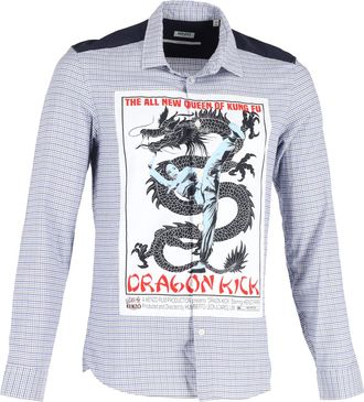 Kenzo Pre-owned Mens Dragon Kick Queen of Kung Fu Check Shirt in Blue Cotton - Size EU 46 (Mens)