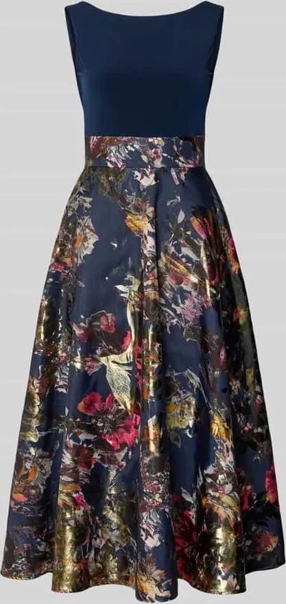 Abendkleid mit U-Boot-Ausschnitt in Marine Melange, Gr&ouml;&szlig;e 46