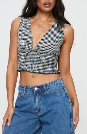 Princess Polly Mixing It Up Gingham Smocked Crop Tank in Black at Nordstrom Rack, Size 6