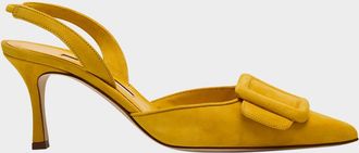 Manolo Blahnik Maysli Suede Buckle Halter Pumps