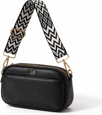 Generic Personalised LOLA Embossed Faux Leather Chevron Cross Body Bag (Black)
