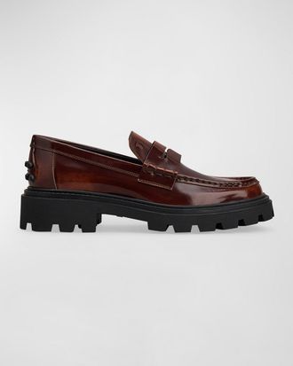 Tod's Leather Lug-Sole Penny Loafers