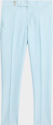 Isaia Pinstripe Seersucker Mid-Rise Straight-Leg Pants