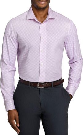 W.R.K Slim Fit Cross Geo Reworked Button-Up Shirt in White/pink at Nordstrom, Size 17.5