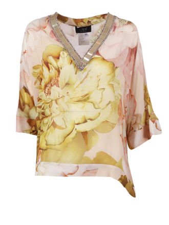 Clips Asymmetrical Floral Embroidered Tunic