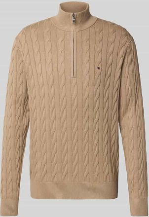 Tommy Hilfiger Regular Fit Troyer aus reiner Baumwolle in Taupe, Größe XXXL