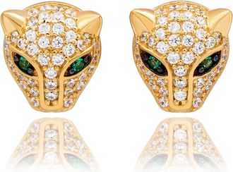 Suzy Levian White Sterling Silver Cubic Zirconia Panther Stud Earrings