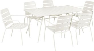 Beliani Conjunto De Comedor Exterior 6 Plazas Mesa De Hierro Tablero Con Orificio Sillas Acabado Con Recubrimiento En Polvo Beige Claro Terenzo