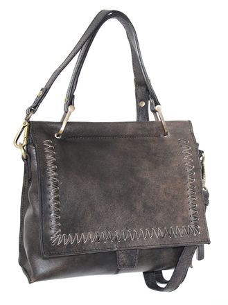 Nino Bossi Aviator Leather Satchel w/ Strap in Black