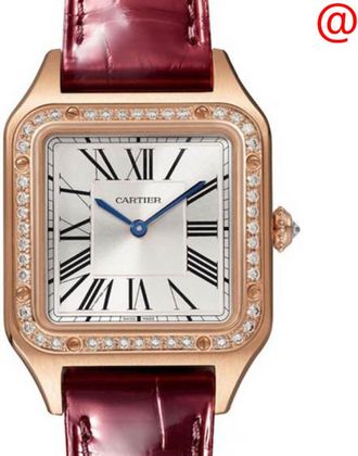 Cartier Santos Quartz Diamond 18kt Rose Gold Silver Dial Ladies Watch WJSA0016