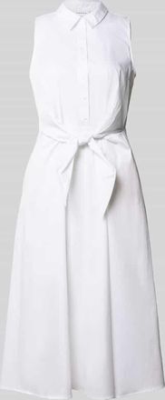 Comma Hemdblusenkleid aus Satin in Midil&auml;nge in Weiss, Gr&ouml;&szlig;e 34