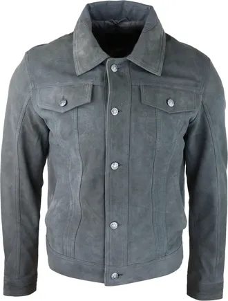 TruClothing Navy Suede Jacket Leather Biker Vintage