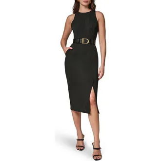 DKNY Sleeveless Belted Sheath Dress in Black at Nordstrom, Size 14
