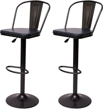 Hhg Nunca Usado] Juego De 2 Taburetes De Bar Hhg 441a, Taburete De Bar De Altura Regulable Giratorio Industrial De Piel Sint&eacute;tica Metal, Vintage Marr&oacute;n