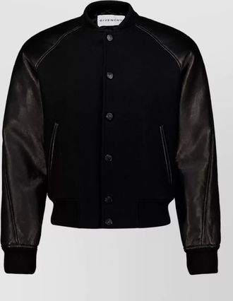Givenchy leather and wool bomber jacket with logo appliqu&eacute;