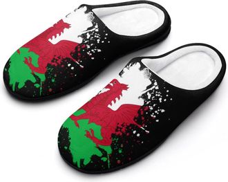 Generic Welsh Flag Dragon Splash Slippers Men Winter Warm Cotton Anti-Slip Indoor Slip-Ons House Shoes