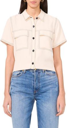 Vince Camuto Topstitched Short Sleeve Button-Up Shirt in Soft Cream at Nordstrom, Size Large