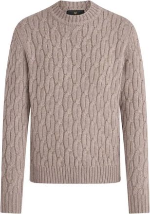 Belstaff Chunky Gebreide Crew Neck Trui Donker Natuurlijk - Heren - Ronde hals truien - Beige - M - Wol - Truien & Vesten