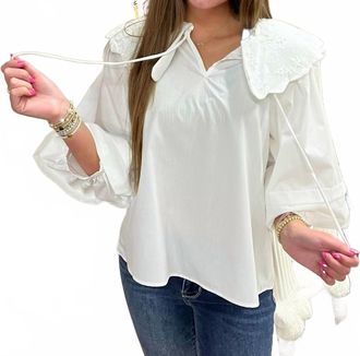 Entro Womens Oversized Collar Top In White