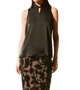 Joseph Ribkoff Satin Sleeveless Keyhole Top In Black