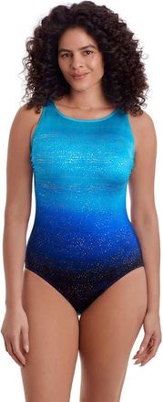 Longitude Scoopback Highneck Long Torso One-Piece Swimsuit in Sea Mist at Nordstrom, Size 14