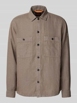 Boss Orange by Hugo Boss BOSS Orange Regular Fit Leinenhemdjacke mit Brusttaschen Modell Locky in Hellbraun, Gr&ouml;&szlig;e XL