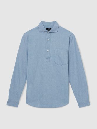 Reiss Light Wash Indigo Cotton Cutaway-collar Denim Shirt, L