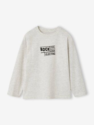 Vertbaudet Jungen Langarmshirt mit Print wei&szlig; meliert