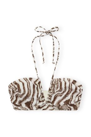 Ganni Recycled Printed V-string Bikini Top - Size 10/12 White