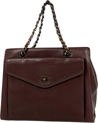 Chanel Brown Leather Handbag Tote Bag (Pre-Owned)