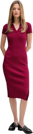 DKNY Logo-tape Ribbed-knit Midi Jurk - Dames - Casual kleedjes - Rood - XS - Katoen - Kleedjes