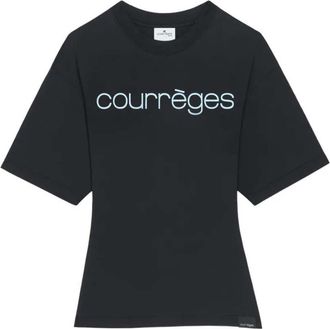 Courr&egrave;ges Black Round Neck Logo T-Shirt