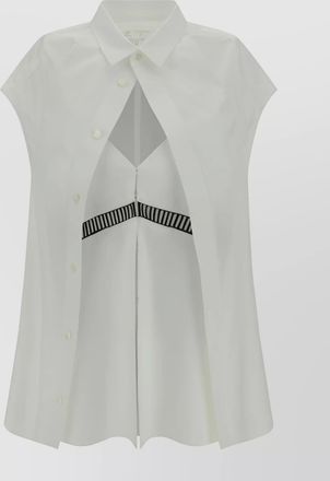 sacai collared sleeveless shirt with cut-out detail and flared hem