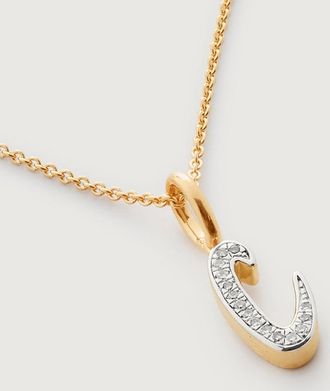 Monica Vinader Gold Alphabet C Diamond Fine Chain Necklace Adjustable 46cm/18 Diamond