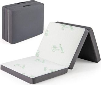 Costway Tri Folding Foam Mattress Portable Floor Foam Mattress Topper w/ Bamboo Fiber