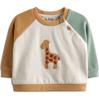 JoJo Maman B&eacute;b&eacute; Giraffe Appliqu&eacute; Sweatshirt & Corduroy Joggers Set in Cream at Nordstrom, Size 12-18M