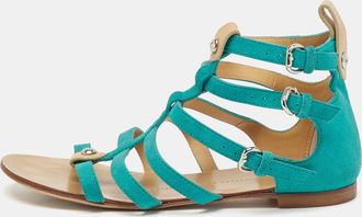 Giuseppe Zanotti Blue Suede Strappy Flat Slides