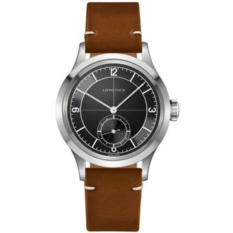 Longines Heritage Classic Black Dial Leather Strap Mens Watch L2.828.4.53.2