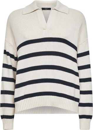 Max Mara Gebreide trui met V-hals - Dames - V-hals truien - Blauw - XL - Katoen - Truien & Vesten