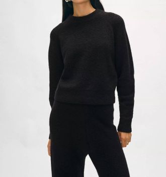White + Warren Boucle Cashmere Blend Sweatshirt In Black