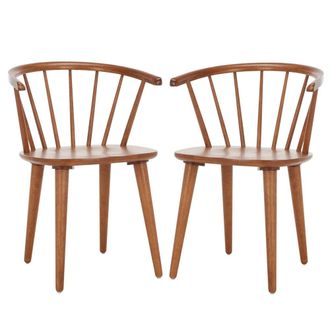 Safavieh Juego de 2 sillas laterales de madera de caucho en color marr&oacute;n