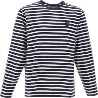 Maison Kitsuné Maglione a righe con applicazione - Blu